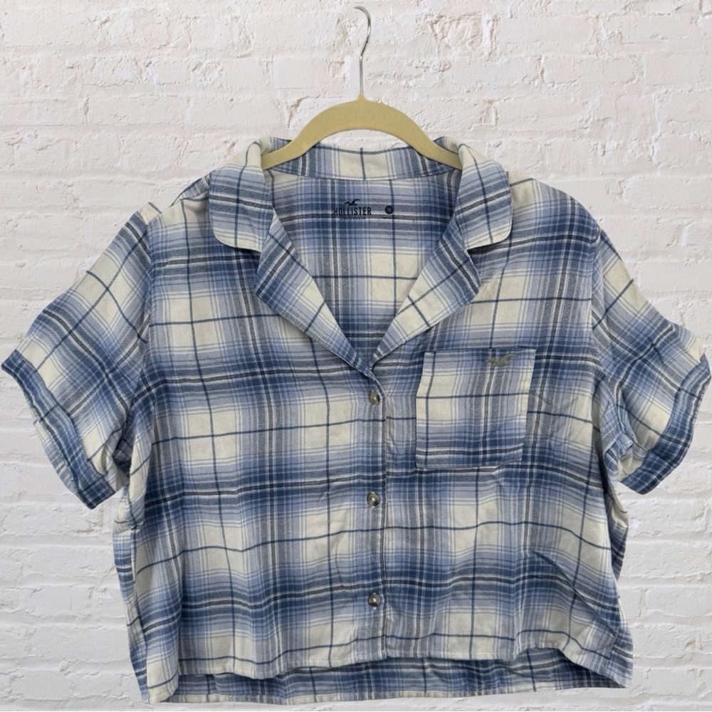 Hollister Blue and Cream Plaid Pajama Shirt